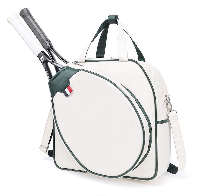 Colour-block racket bag — side angle with racket in sleeve